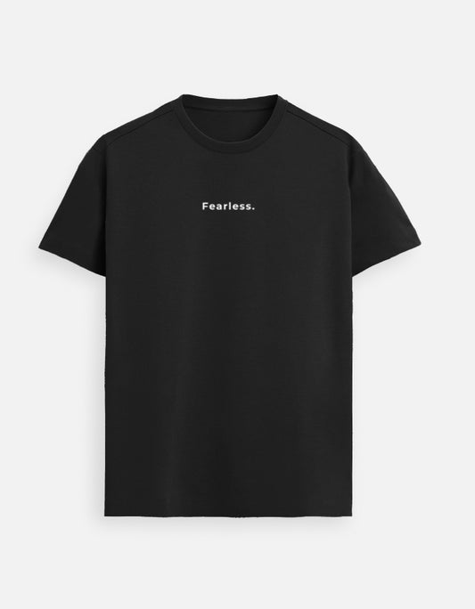 Fearless oversized t-shirt front pocket print — Black drop-shoulder unisex tee | StyleUp.Today