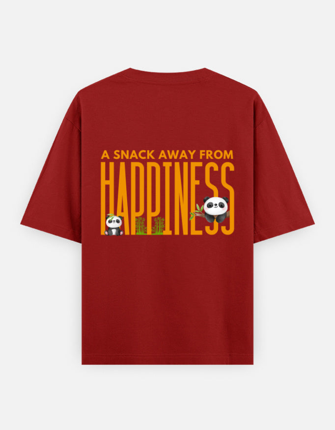 Snack Away oversized t-shirt back design — A Snack Away From Happiness — Red unisex cotton tee | StyleUp.Today