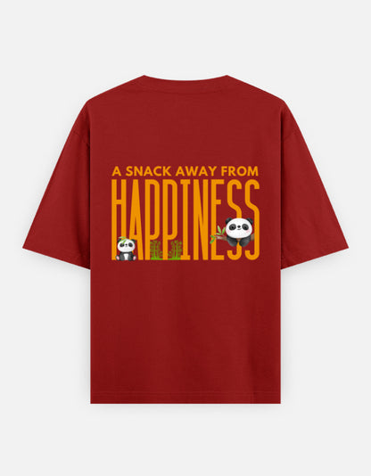Snack Away oversized t-shirt back design — A Snack Away From Happiness — Red unisex cotton tee | StyleUp.Today