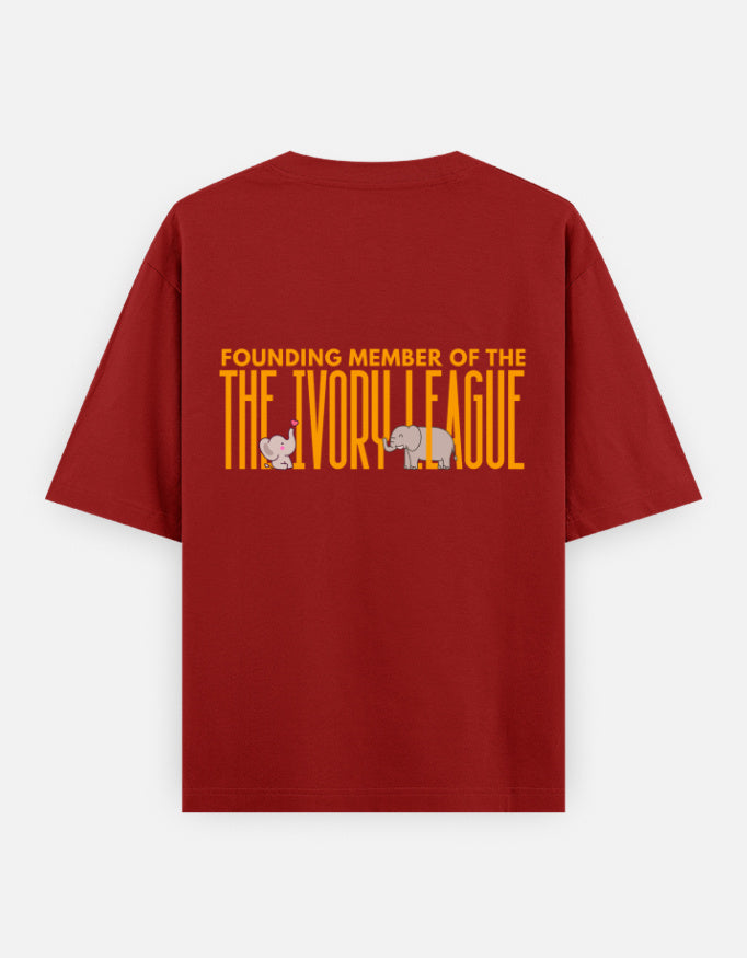 Ivory League oversized t-shirt back design — Founding Member of The Ivory League — Red unisex cotton tee | StyleUp.Today