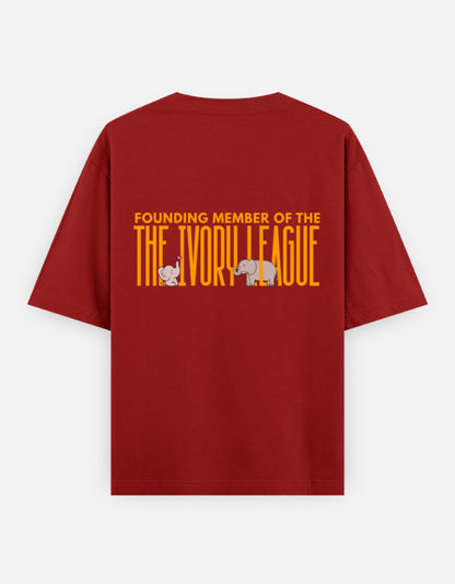 Ivory League oversized t-shirt back design — Founding Member of The Ivory League — Red unisex cotton tee | StyleUp.Today