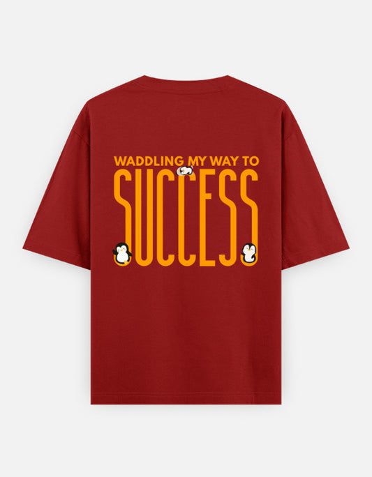 Waddling To Success oversized t-shirt back design — Waddling My Way To Success — Red unisex cotton tee | StyleUp.Today
