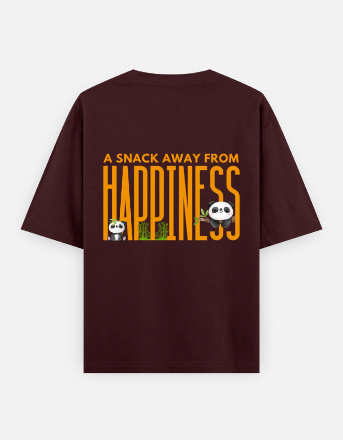 Snack Away oversized t-shirt back design — A Snack Away From Happiness — Maroon unisex cotton tee | StyleUp.Today