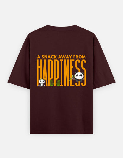Snack Away oversized t-shirt back design — A Snack Away From Happiness — Maroon unisex cotton tee | StyleUp.Today
