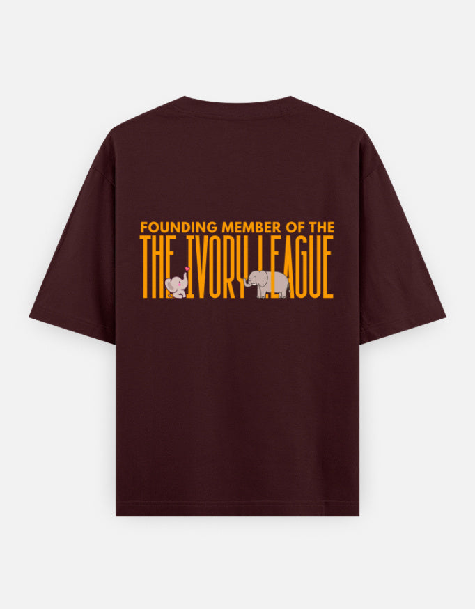 Ivory League oversized t-shirt back design — Founding Member of The Ivory League — Maroon unisex cotton tee | StyleUp.Today