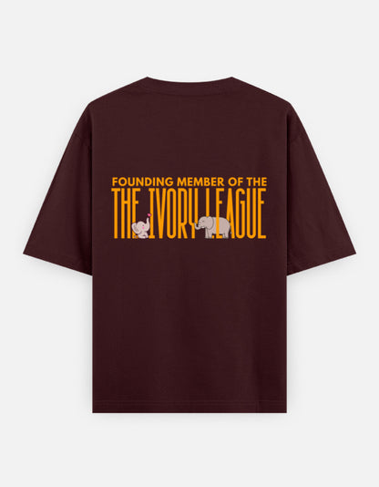 Ivory League oversized t-shirt back design — Founding Member of The Ivory League — Maroon unisex cotton tee | StyleUp.Today