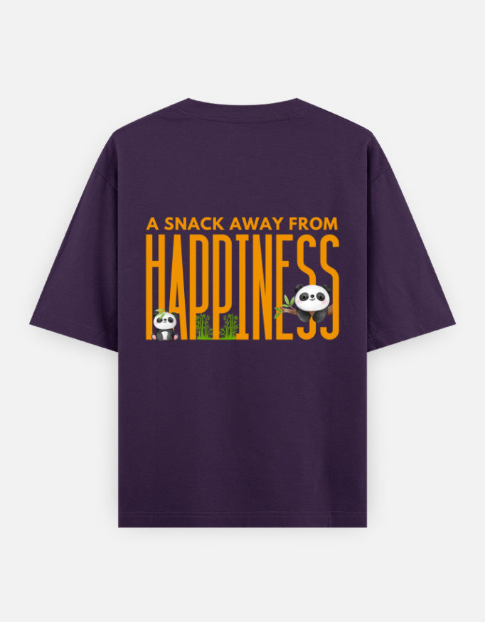 Snack Away oversized t-shirt back design — A Snack Away From Happiness — Purple unisex cotton tee | StyleUp.Today