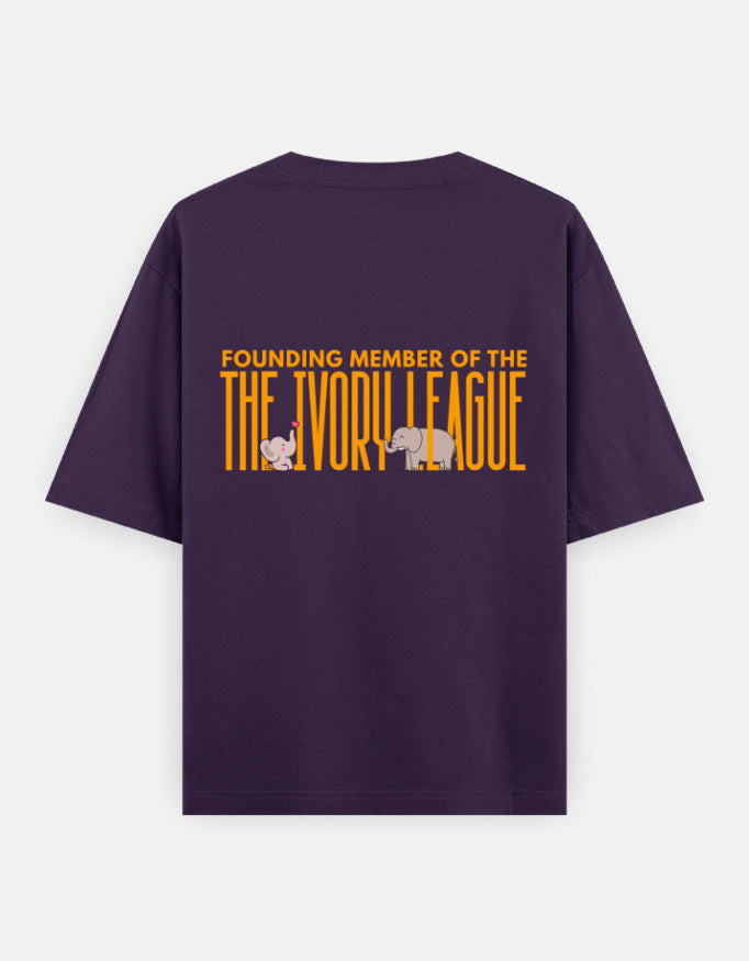 Ivory League oversized t-shirt back design — Founding Member of The Ivory League — Purple unisex cotton tee | StyleUp.Today