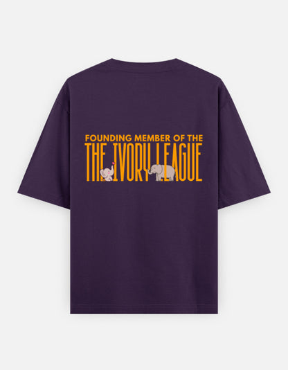 Ivory League oversized t-shirt back design — Founding Member of The Ivory League — Purple unisex cotton tee | StyleUp.Today