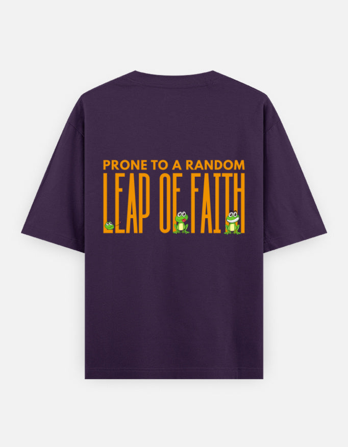 Leap Of Faith oversized t-shirt back design — Prone To A Random Leap of Faith — Purple unisex cotton tee | StyleUp.Today