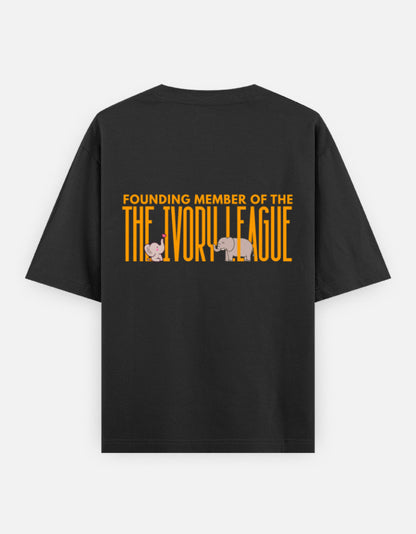 Ivory League oversized t-shirt back design — Founding Member of The Ivory League — Black unisex cotton tee | StyleUp.Today
