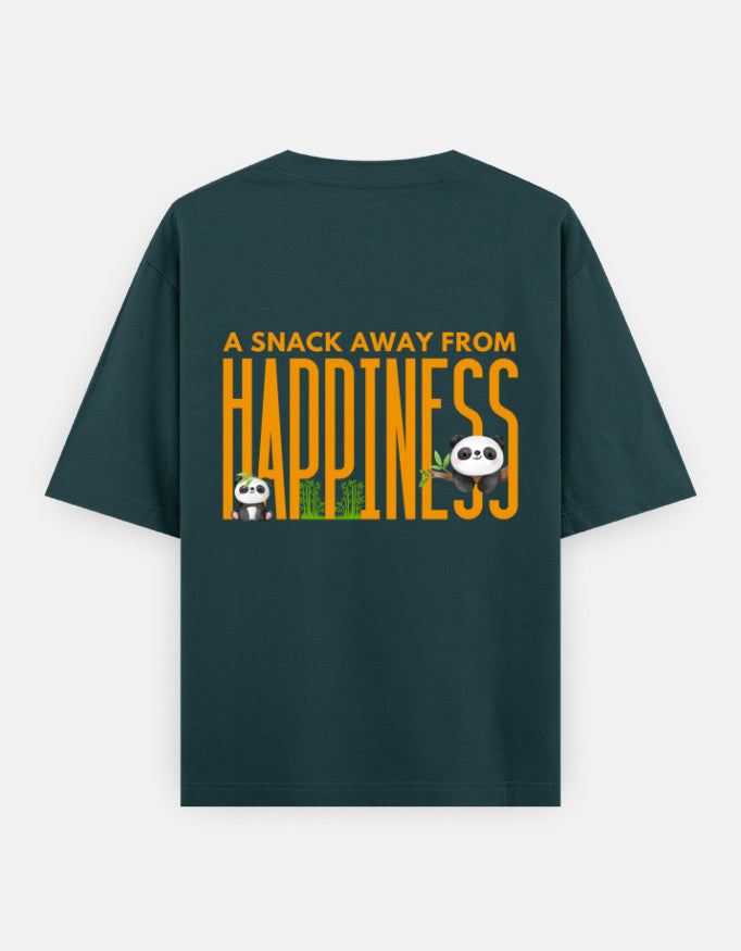 Snack Away oversized t-shirt back design — A Snack Away From Happiness — Petrol Blue unisex cotton tee | StyleUp.Today