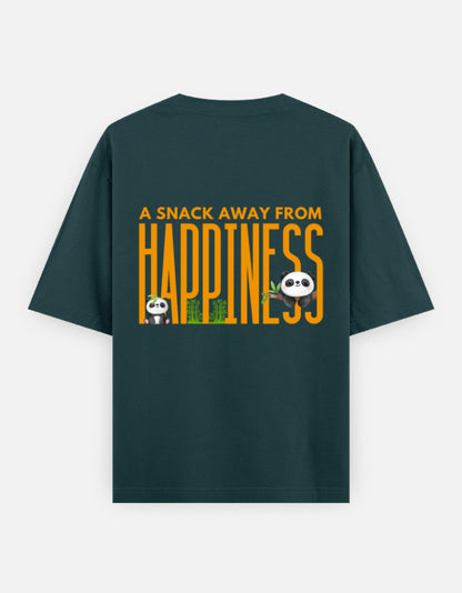 Snack Away oversized t-shirt back design — A Snack Away From Happiness — Petrol Blue unisex cotton tee | StyleUp.Today