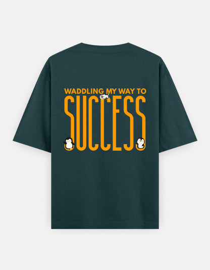 Waddling To Success oversized t-shirt back design — Waddling My Way To Success — Petrol Blue unisex cotton tee | StyleUp.Today