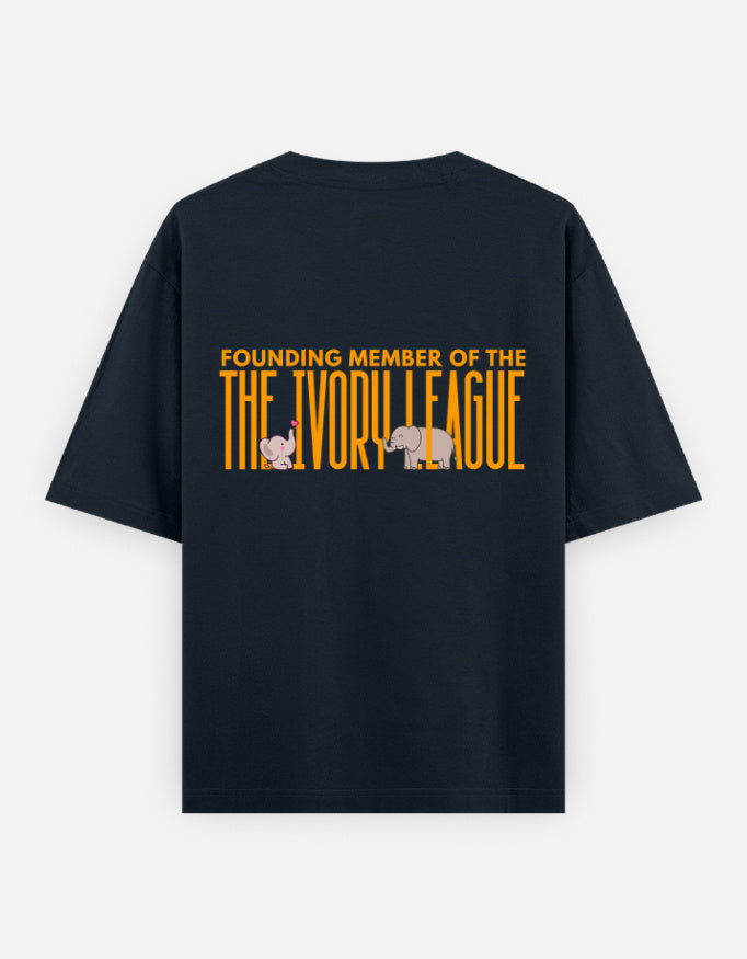 Ivory League oversized t-shirt back design — Founding Member of The Ivory League — Navy Blue unisex cotton tee | StyleUp.Today