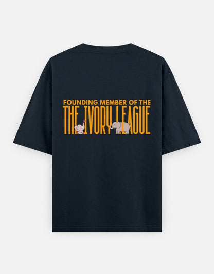 Ivory League oversized t-shirt back design — Founding Member of The Ivory League — Navy Blue unisex cotton tee | StyleUp.Today