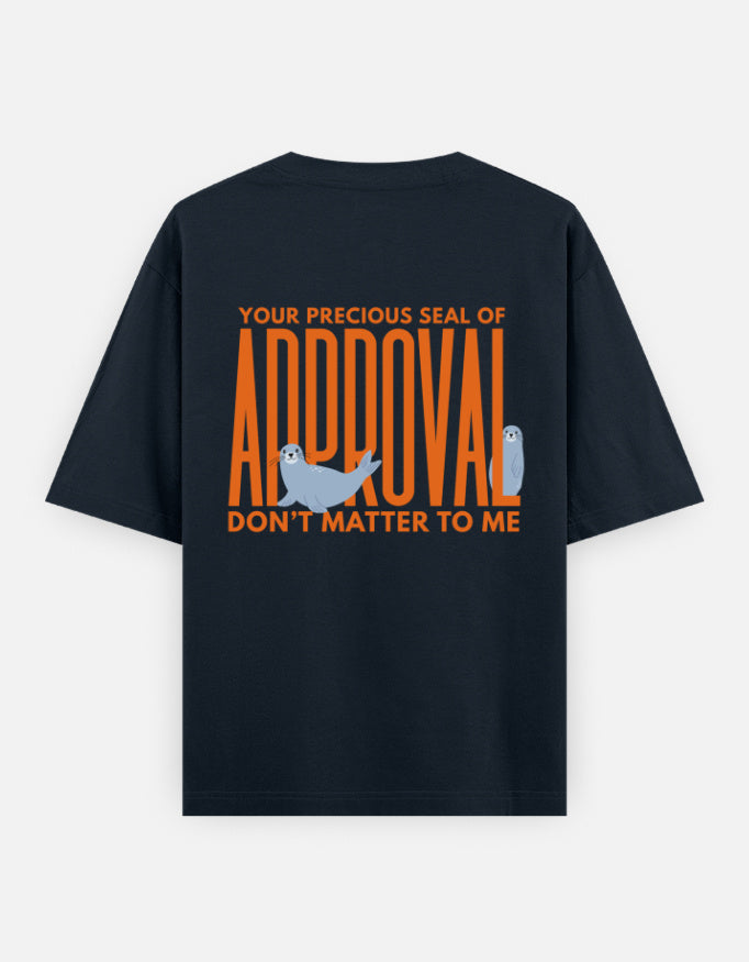 Seal Of Approval oversized t-shirt back design — Seal Of Approval — Navy Blue unisex cotton tee | StyleUp.Today