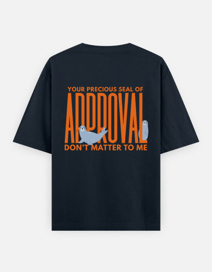 Seal Of Approval oversized t-shirt back design — Seal Of Approval — Navy Blue unisex cotton tee | StyleUp.Today