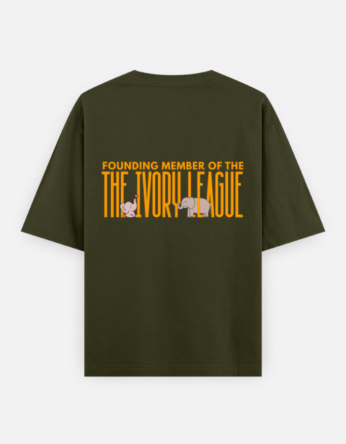 Ivory League oversized t-shirt back design — Founding Member of The Ivory League — Olive Green unisex cotton tee | StyleUp.Today