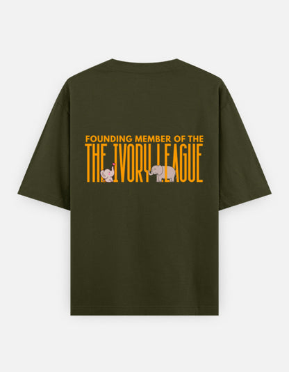 Ivory League oversized t-shirt back design — Founding Member of The Ivory League — Olive Green unisex cotton tee | StyleUp.Today