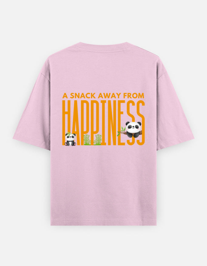Snack Away oversized t-shirt back design — A Snack Away From Happiness — Light Baby Pink unisex cotton tee | StyleUp.Today
