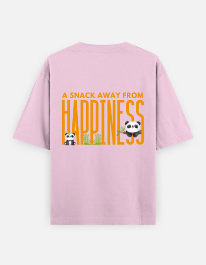 Snack Away oversized t-shirt back design — A Snack Away From Happiness — Light Baby Pink unisex cotton tee | StyleUp.Today