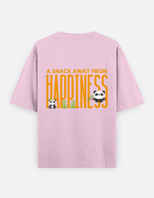 Snack Away oversized t-shirt back design — A Snack Away From Happiness — Light Baby Pink unisex cotton tee | StyleUp.Today
