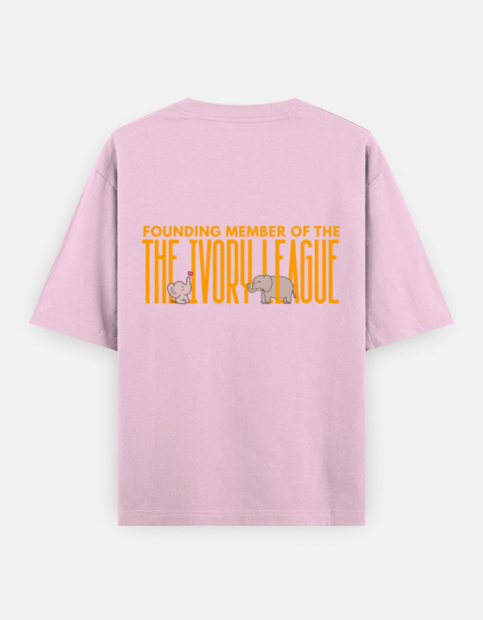Ivory League oversized t-shirt back design — Founding Member of The Ivory League — Light Baby Pink unisex cotton tee | StyleUp.Today