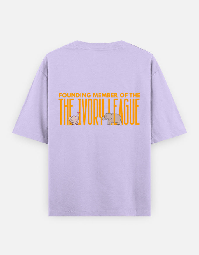 Ivory League oversized t-shirt back design — Founding Member of The Ivory League — Lavender unisex cotton tee | StyleUp.Today
