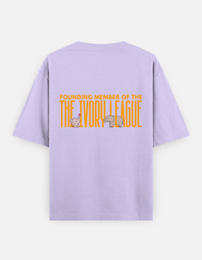 Ivory League oversized t-shirt back design — Founding Member of The Ivory League — Lavender unisex cotton tee | StyleUp.Today