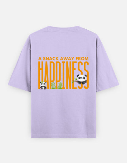 Snack Away oversized t-shirt back design — A Snack Away From Happiness — Lavender unisex cotton tee | StyleUp.Today