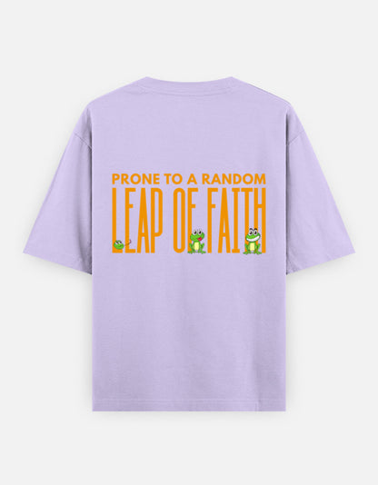 Leap Of Faith oversized t-shirt back design — Prone To A Random Leap of Faith — Lavender unisex cotton tee | StyleUp.Today