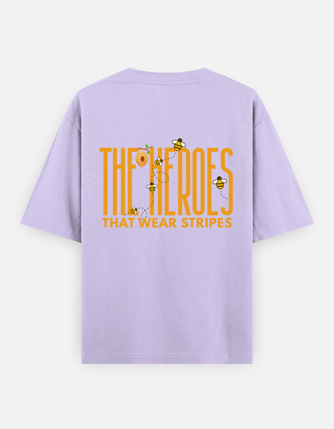 'Bee' A Hero oversized t-shirt back design — The Heroes That Wear Stripes — Lavender unisex cotton tee | StyleUp.Today
