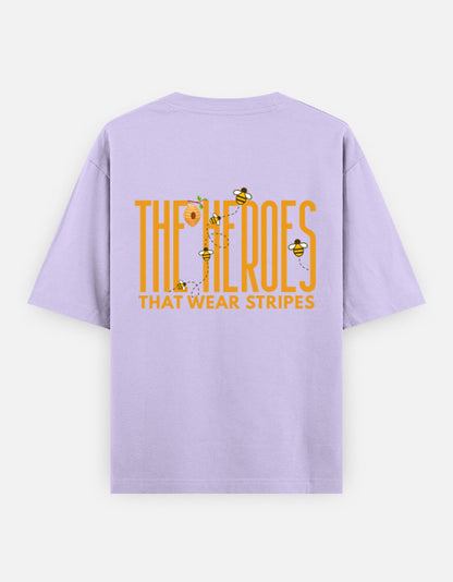 'Bee' A Hero oversized t-shirt back design — The Heroes That Wear Stripes — Lavender unisex cotton tee | StyleUp.Today