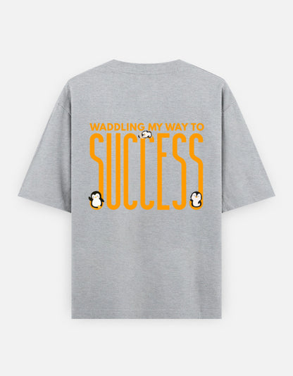 Waddling To Success oversized t-shirt back design — Waddling My Way To Success — Grey Melange unisex cotton tee | StyleUp.Today