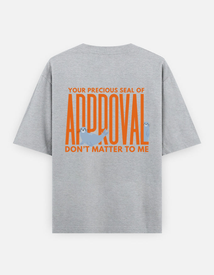 Seal Of Approval oversized t-shirt back design — Seal Of Approval — Grey Melange unisex cotton tee | StyleUp.Today