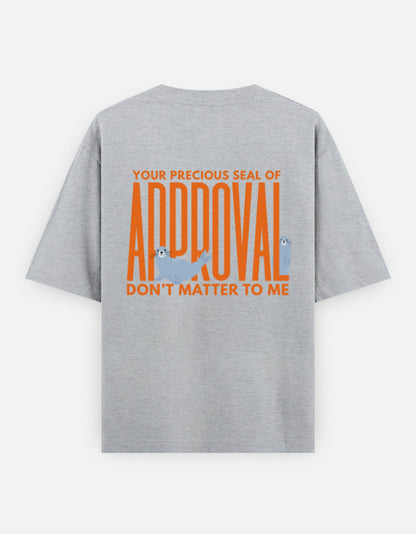 Seal Of Approval oversized t-shirt back design — Seal Of Approval — Grey Melange unisex cotton tee | StyleUp.Today