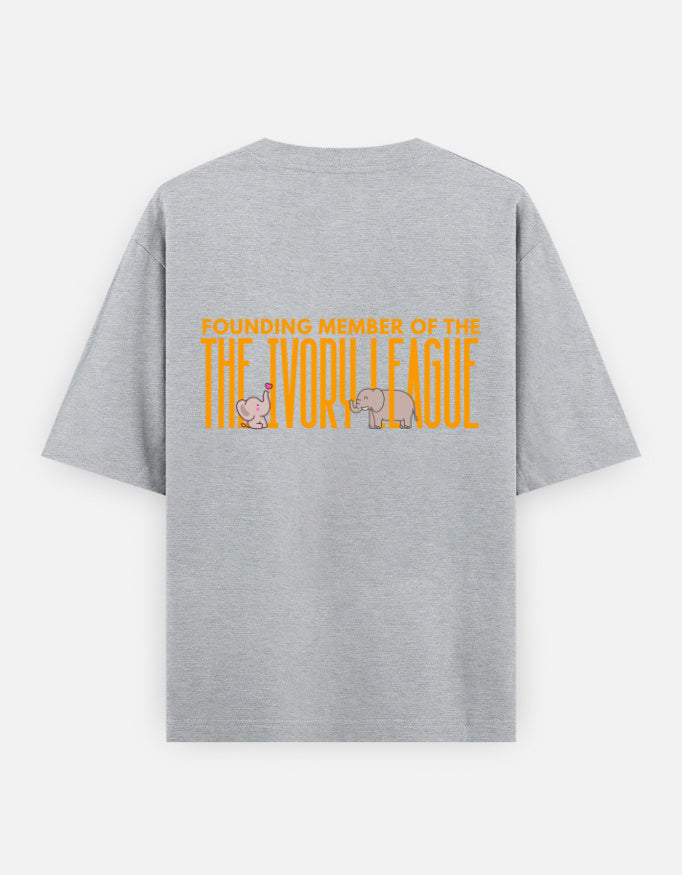 Ivory League oversized t-shirt back design — Founding Member of The Ivory League — Grey Melange unisex cotton tee | StyleUp.Today