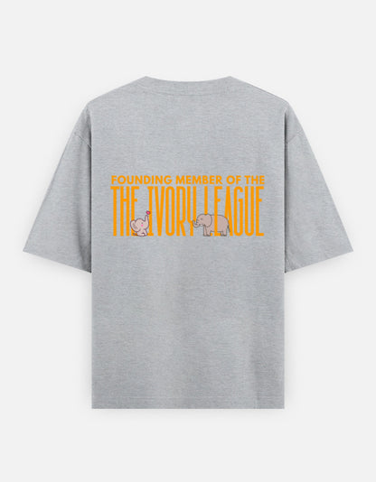 Ivory League oversized t-shirt back design — Founding Member of The Ivory League — Grey Melange unisex cotton tee | StyleUp.Today