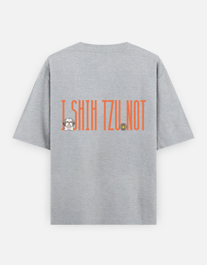 Sassy Shih Tzu oversized t-shirt back design — I Shih Tzu Not — Grey Melange unisex cotton tee | StyleUp.Today