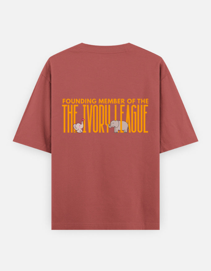 Ivory League oversized t-shirt back design — Founding Member of The Ivory League — Coral unisex cotton tee | StyleUp.Today
