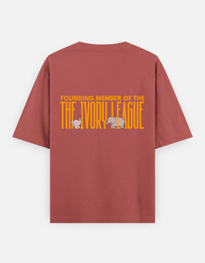 Ivory League oversized t-shirt back design — Founding Member of The Ivory League — Coral unisex cotton tee | StyleUp.Today