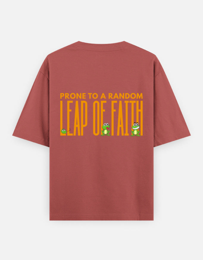 Leap Of Faith oversized t-shirt back design — Prone To A Random Leap of Faith — Coral unisex cotton tee | StyleUp.Today