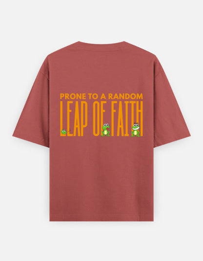 Leap Of Faith oversized t-shirt back design — Prone To A Random Leap of Faith — Coral unisex cotton tee | StyleUp.Today
