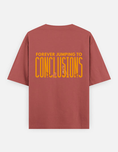 Jumping To Conclusions oversized t-shirt back design — Forever Jumping To Conclusions — Coral unisex cotton tee | StyleUp.Today