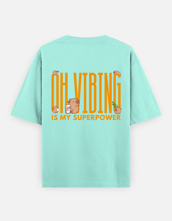 Capy-Zen-Bara oversized t-shirt back design — Oh Vibing Is My Superpower — Mint unisex cotton tee | StyleUp.Today