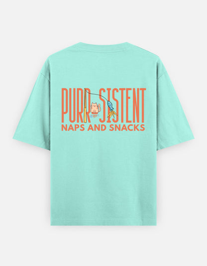 Purr-Sistent oversized t-shirt back design — Purr-Sistent — Naps and Snacks — Mint unisex cotton tee | StyleUp.Today