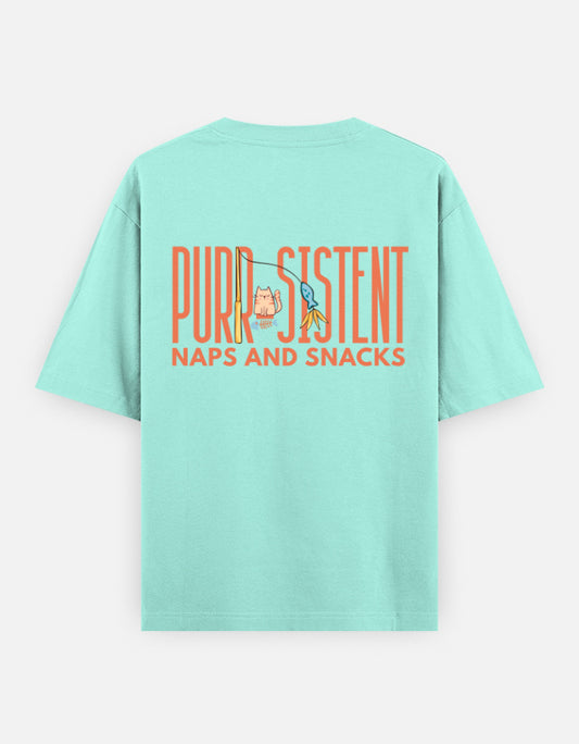 Purr-Sistent oversized t-shirt back design — Purr-Sistent — Naps and Snacks — Mint unisex cotton tee | StyleUp.Today