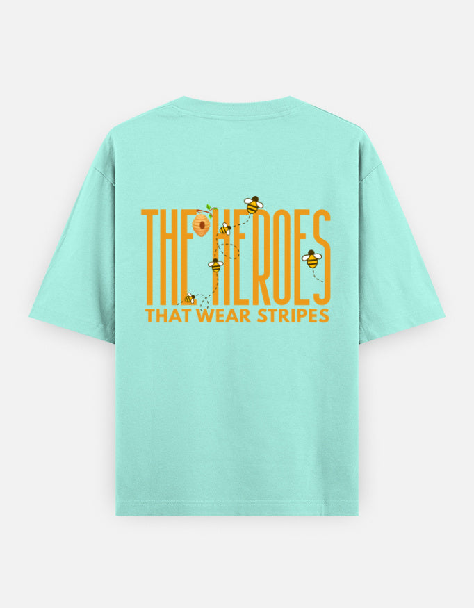 'Bee' A Hero oversized t-shirt back design — The Heroes That Wear Stripes — Mint unisex cotton tee | StyleUp.Today