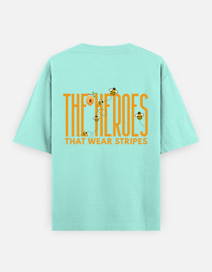 'Bee' A Hero oversized t-shirt back design — The Heroes That Wear Stripes — Mint unisex cotton tee | StyleUp.Today